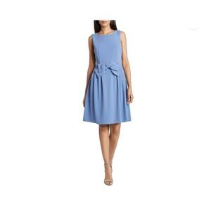 New! Tahari Blue Fit and Flare Bow Dress Sz 10